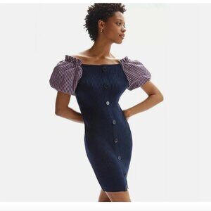 EUC Anthropologie Maeve Ribbed Knit Mini Dress Puff Sleeve Off Shoulder Women XS